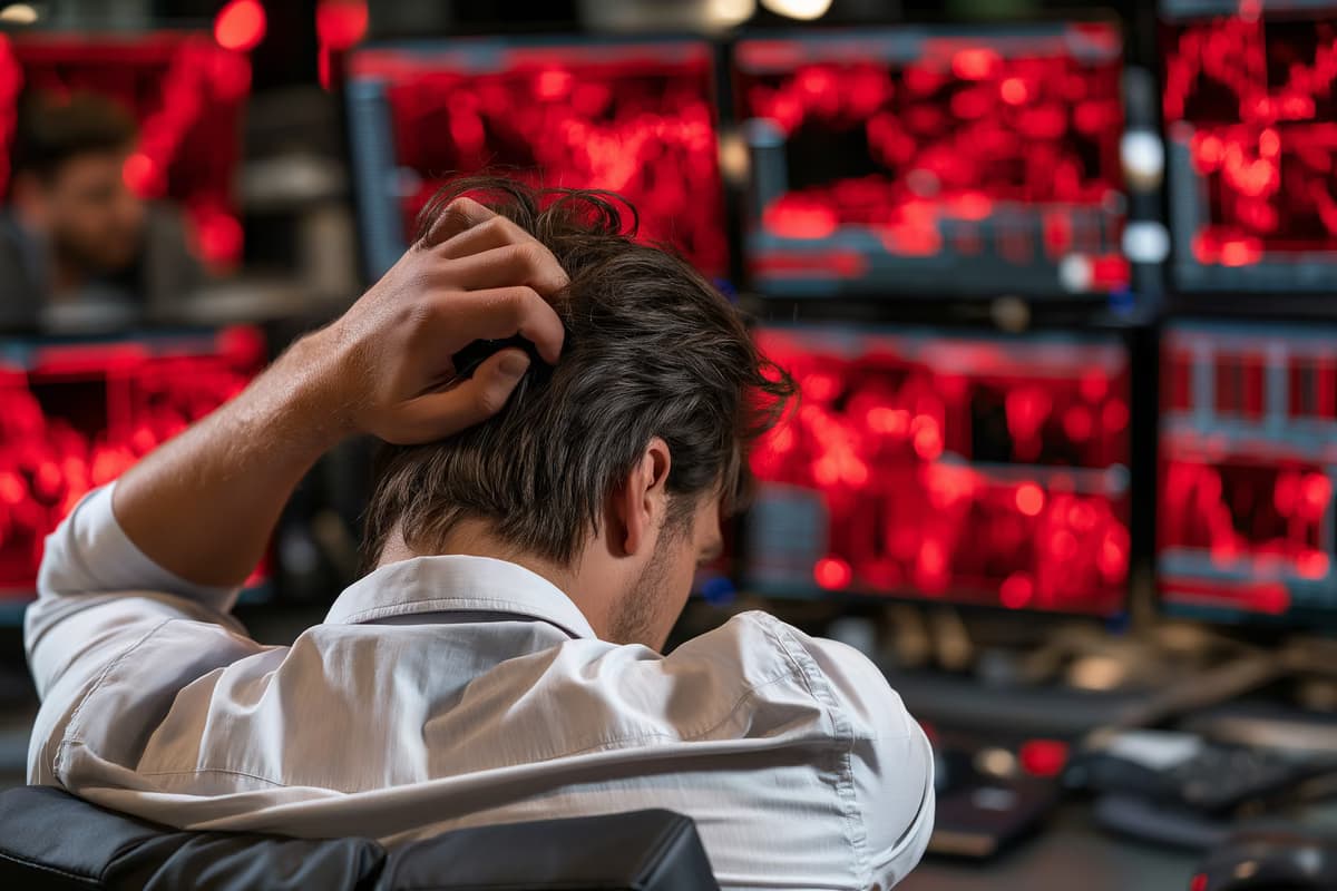 Privatni investitor u Njemačkoj pregledava ETF plan štednje na prijenosnom računalu dok tržišni grafikoni pokazuju pad cijena.