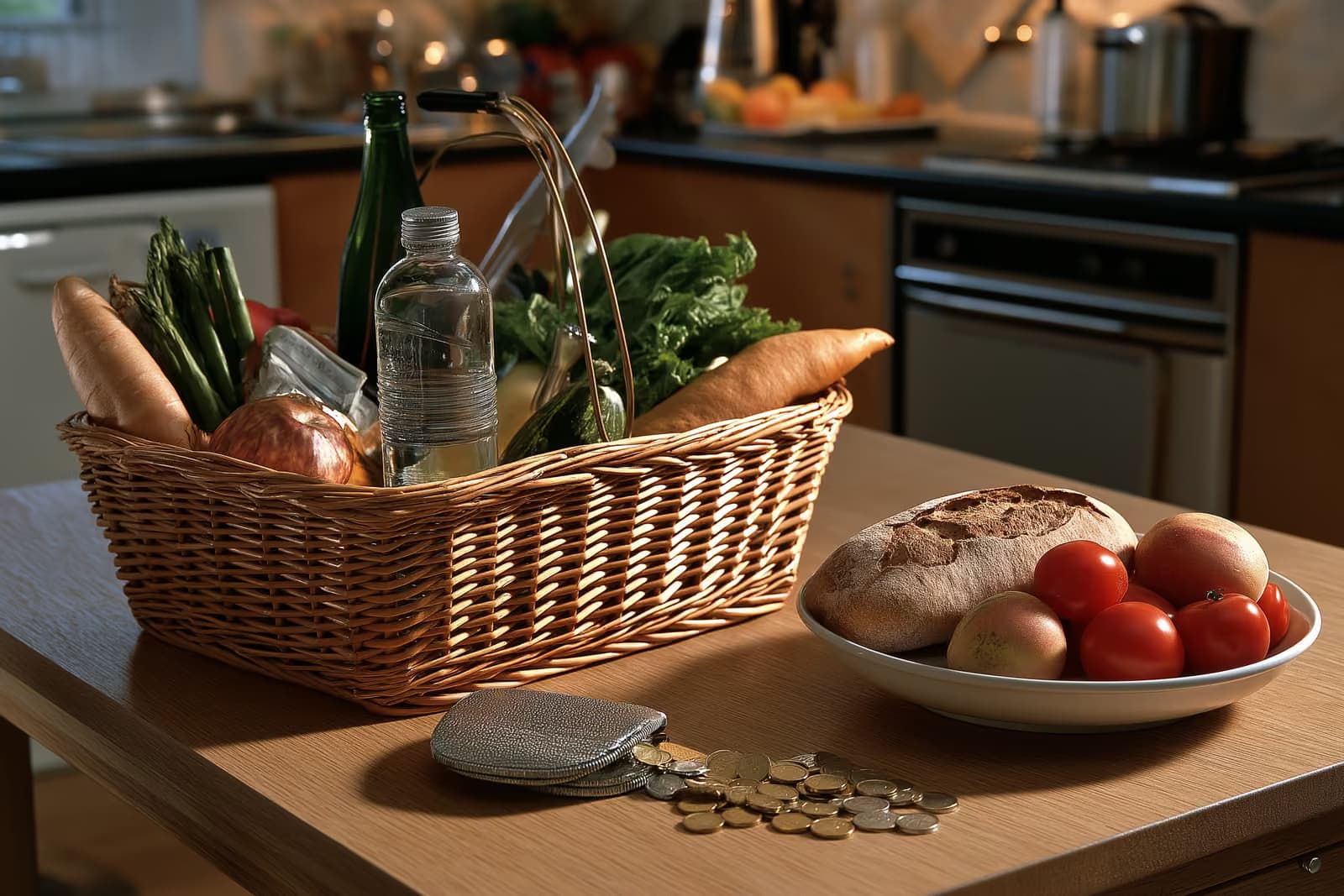 Račun iz njemačkog supermarketa i izložak s benzinske pumpe prikazani jedan pored drugog na kuhinjskom stolu.